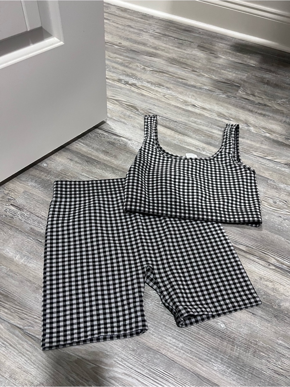 No Boundaries Black & White Gingham Bike Shorts Set
